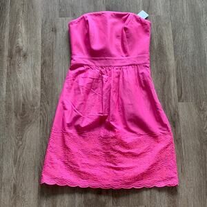 Vineyard Vines Fish Eyelet Strapless Dress Pink With Orange Eyelet Size 0